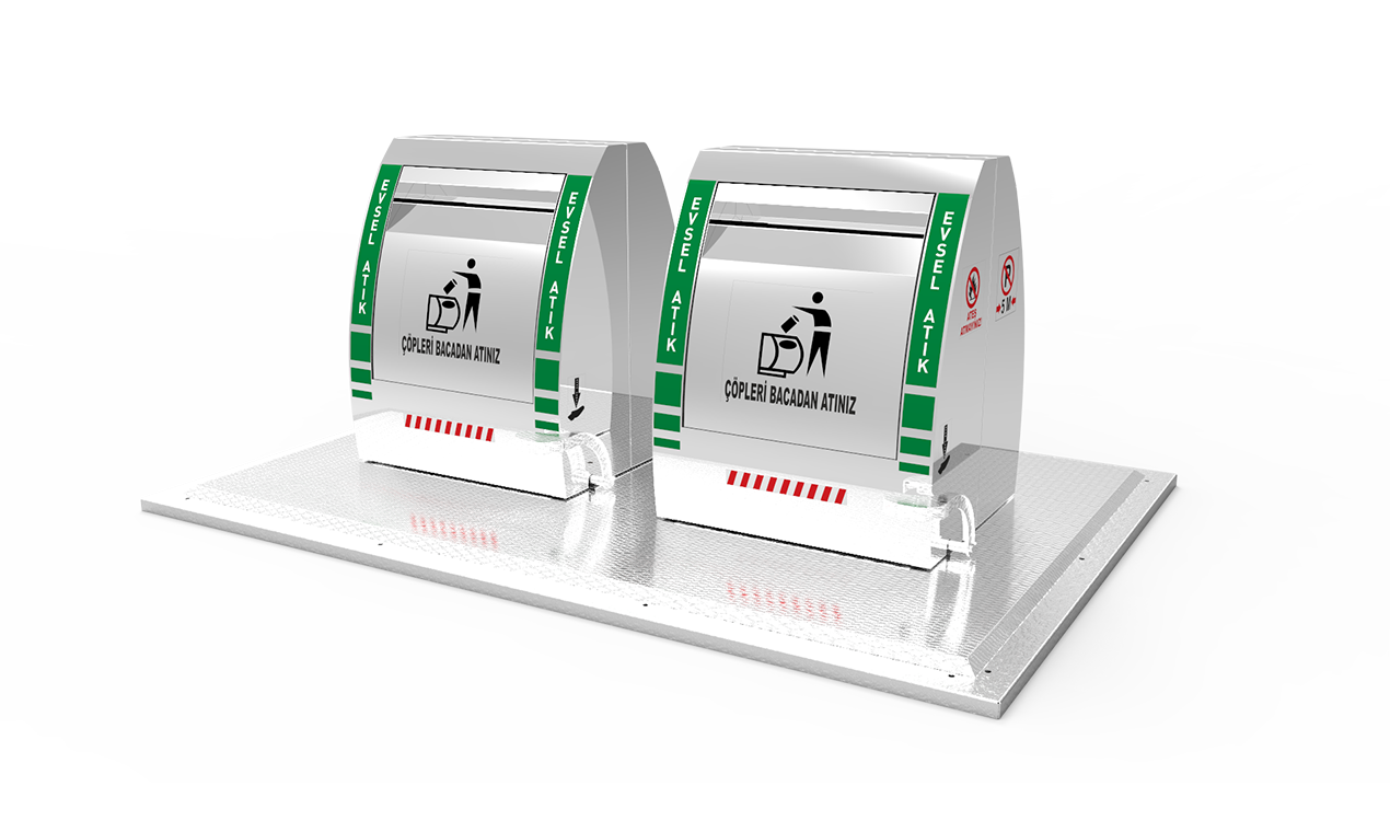 2200 litre konik bacalı jaklı yeraltı Çöp konteyner sistemi