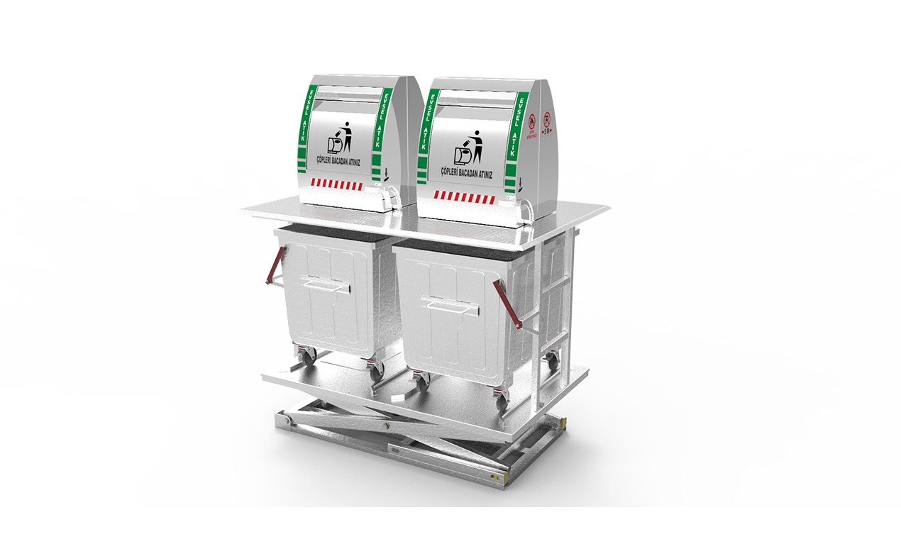 2200 litre konik bacalı jaklı yeraltı Çöp konteyner sistemi